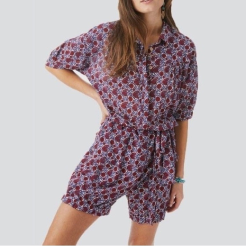 Xirena paisley Print Belted Long Sleeve Printed Romper size XS